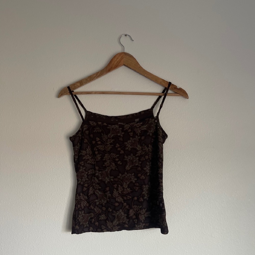 Vintage Abahouse Devinette Semi-Sheer‎ Brown Floral Camisole - Picture 7 of 12